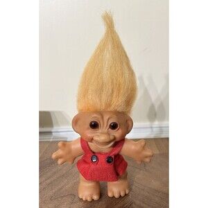 Vintage 1961 Denmark 8" Troll Thomas Dam Orange Hair Red Felt Outfit Dress